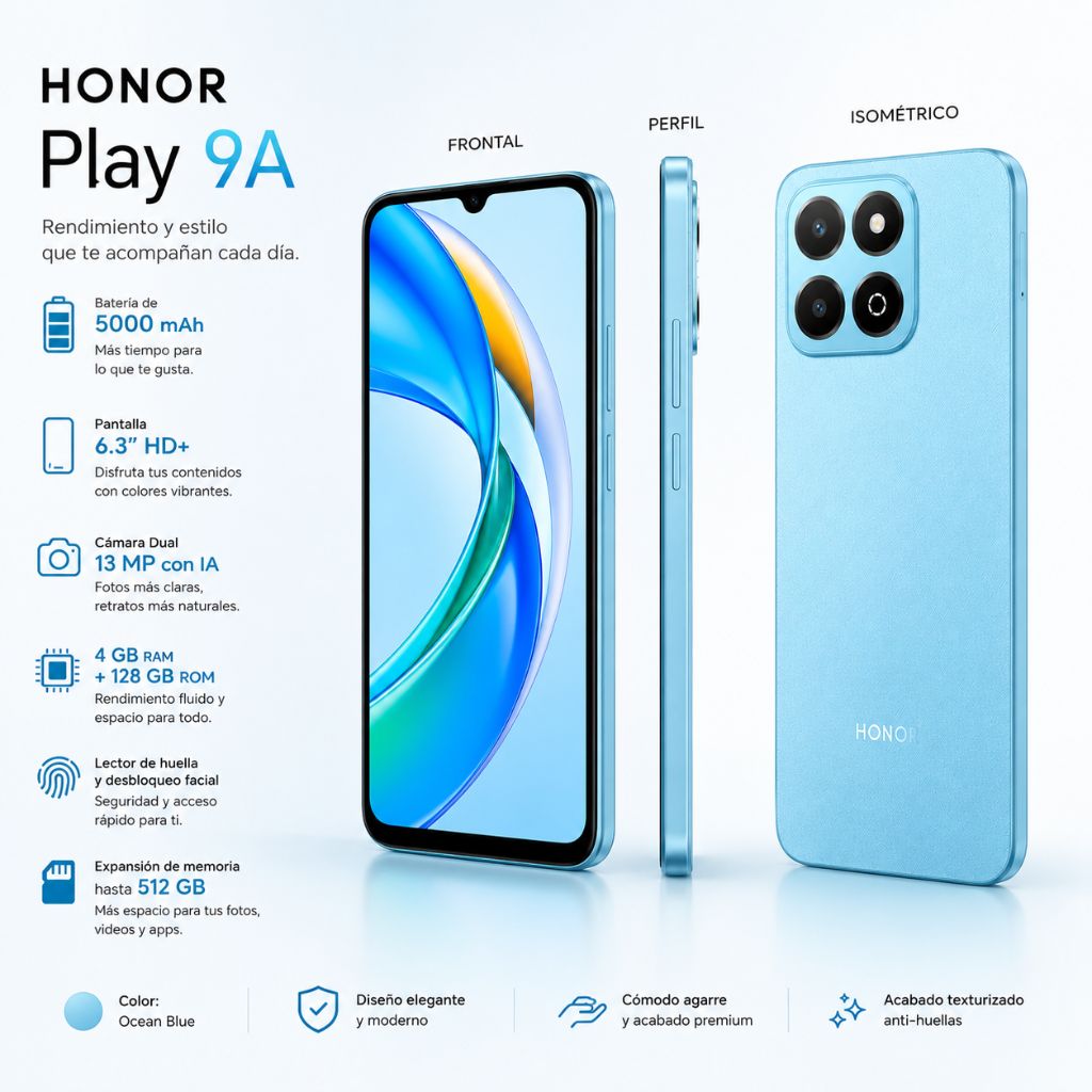 Celular Honor Play9A Ocean Blue 4+128GB
