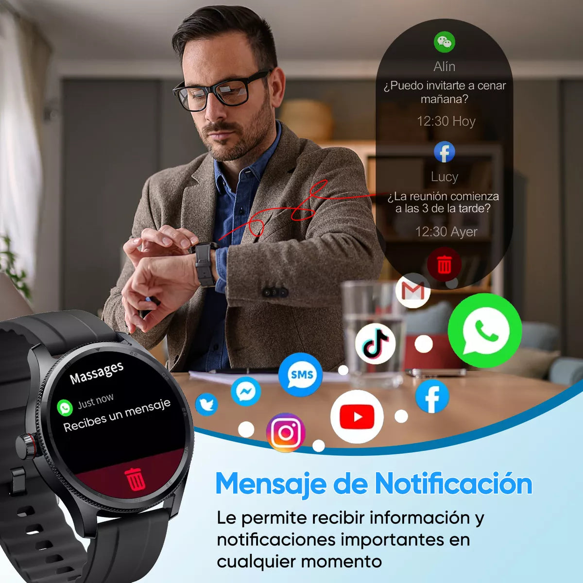 Smartwatch Reloj Inteligente Bluetooth Llamadas Alexa Impermeable IP68 1.38" Monitoreo de Salud y Ejercicio