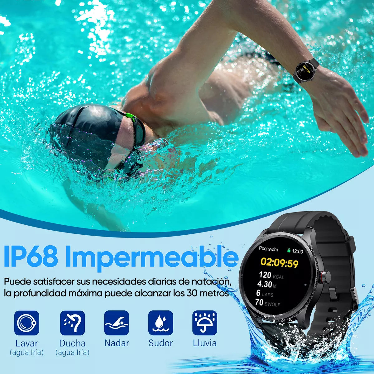 Smartwatch Reloj Inteligente Bluetooth Llamadas Alexa Impermeable IP68 1.38" Monitoreo de Salud y Ejercicio