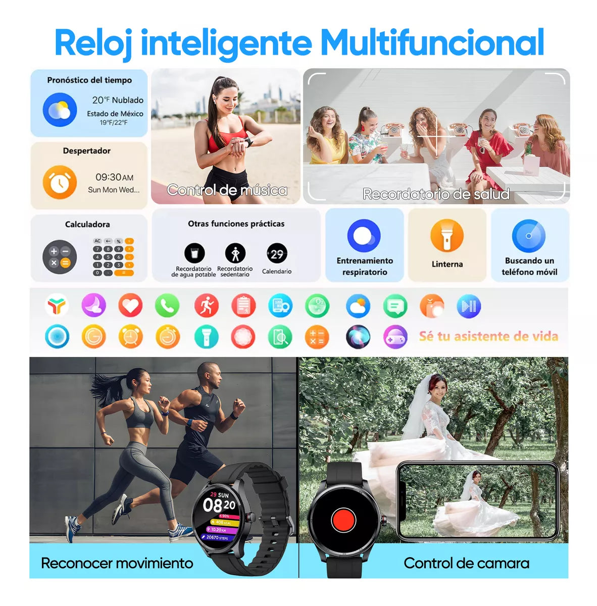 Smartwatch Reloj Inteligente Bluetooth Llamadas Alexa Impermeable IP68 1.38" Monitoreo de Salud y Ejercicio