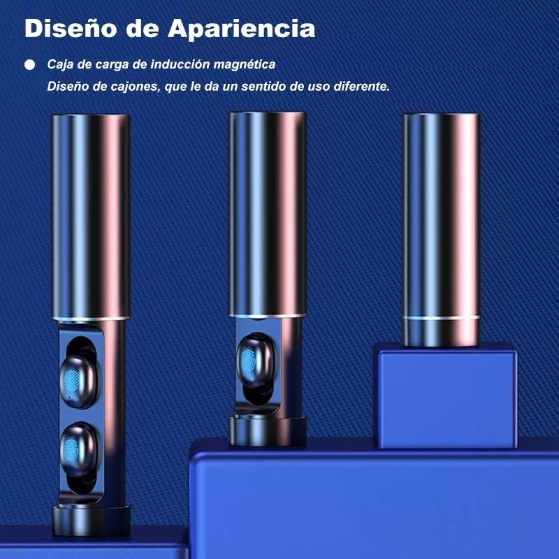 Audífonos Inalámbricos Bluetooth 5.0  - Sonido Estéreo, Manos Libres, LED y Resistencia al Agua - Negro