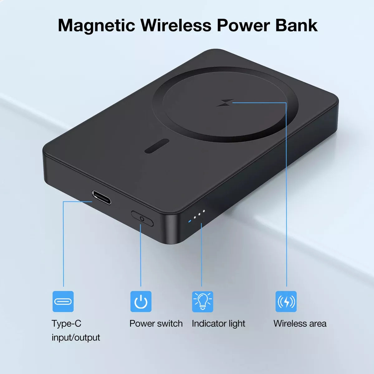 Power Bank Portátil Magnético Inalámbrico 5000 Mah 1hora