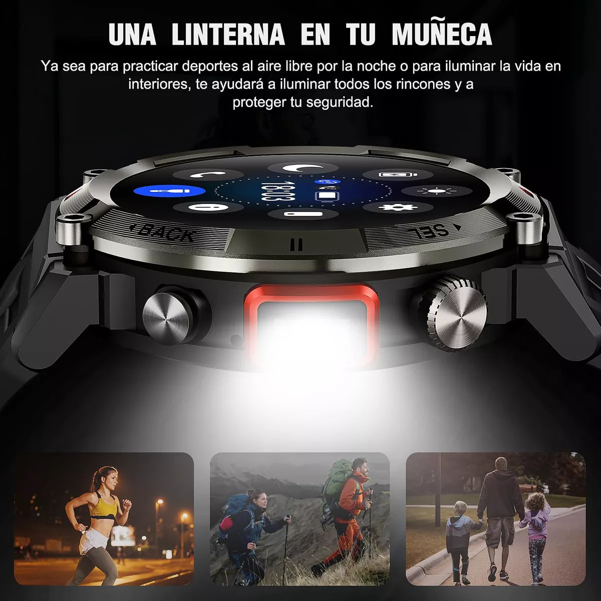 Smartwatch Deportivo IP68 Pantalla HD 1.45 Pulgadas Llamadas Bluetooth Linterna LED 100 Modos Deportivos Batería 7 Días