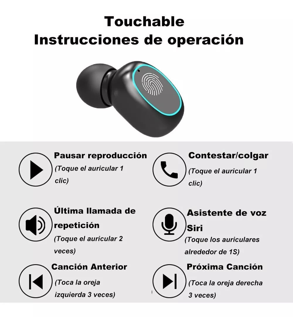 Audífonos Inalámbricos Bluetooth 5.0  - Sonido Estéreo, Manos Libres, LED y Resistencia al Agua - Negro