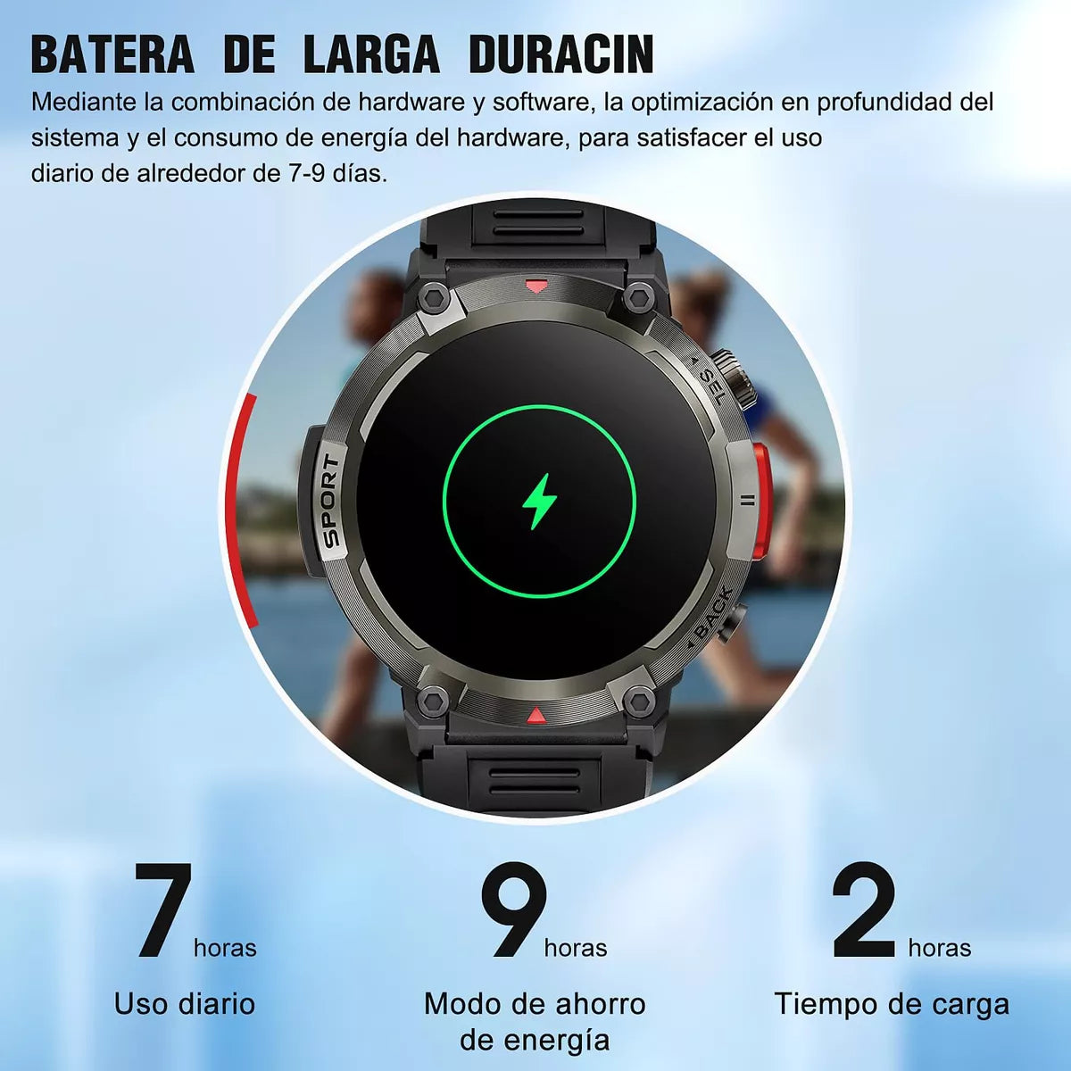 Smartwatch Deportivo IP68 Pantalla HD 1.45 Pulgadas Llamadas Bluetooth Linterna LED 100 Modos Deportivos Batería 7 Días
