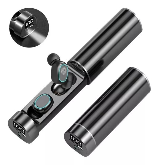 Audífonos Inalámbricos Bluetooth 5.0  - Sonido Estéreo, Manos Libres, LED y Resistencia al Agua - Negro