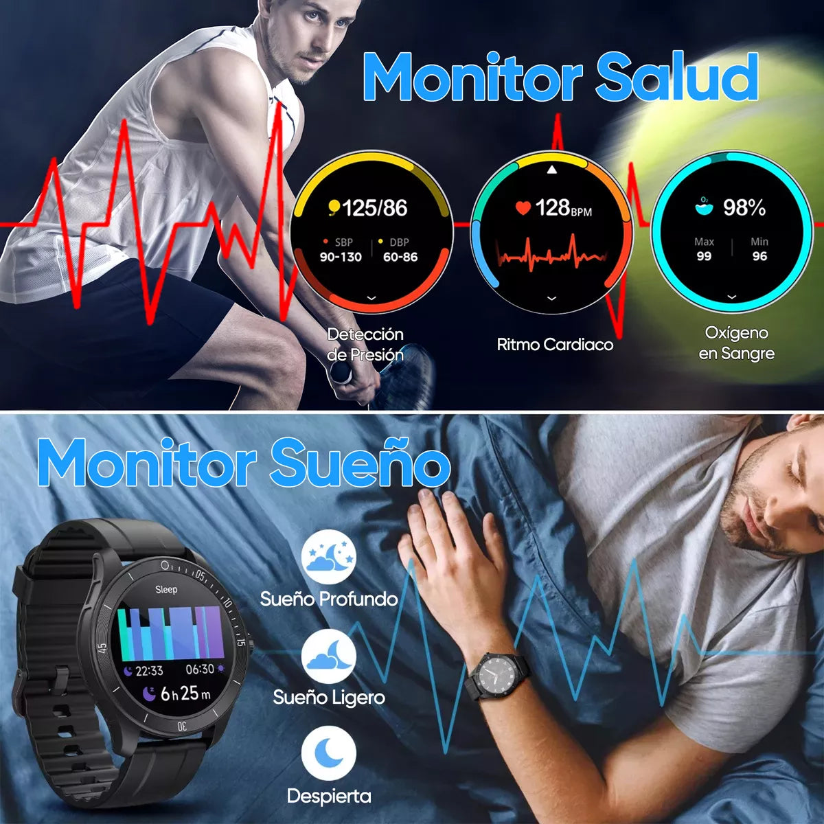 Smartwatch Reloj Inteligente Bluetooth Llamadas Alexa Impermeable IP68 1.38" Monitoreo de Salud y Ejercicio
