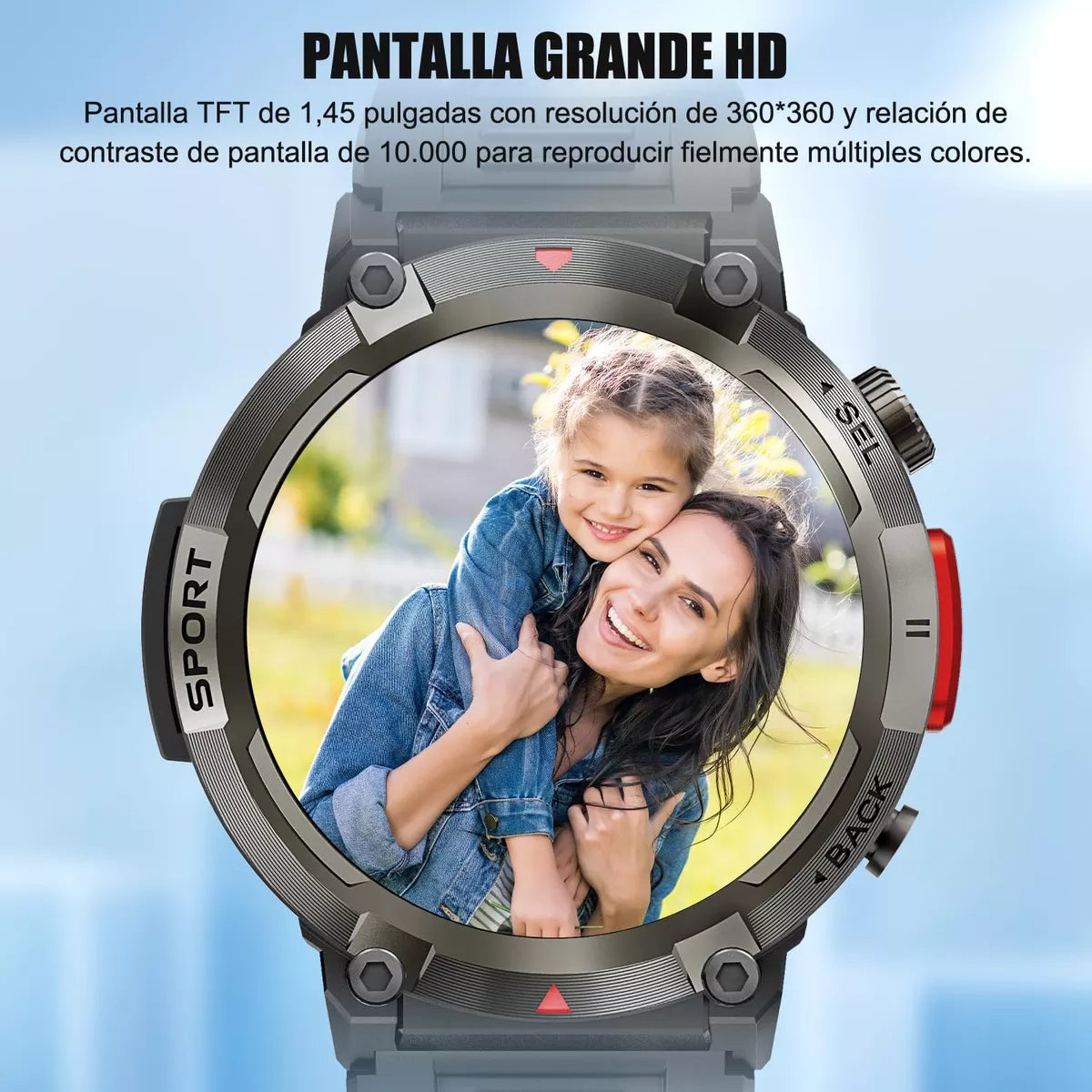 Smartwatch Deportivo IP68 Pantalla HD 1.45 Pulgadas Llamadas Bluetooth Linterna LED 100 Modos Deportivos Batería 7 Días