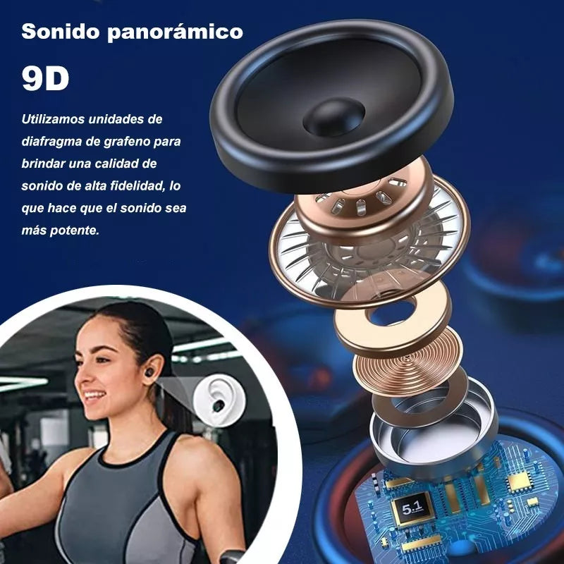 Audífonos Inalámbricos Bluetooth 5.0  - Sonido Estéreo, Manos Libres, LED y Resistencia al Agua - Negro