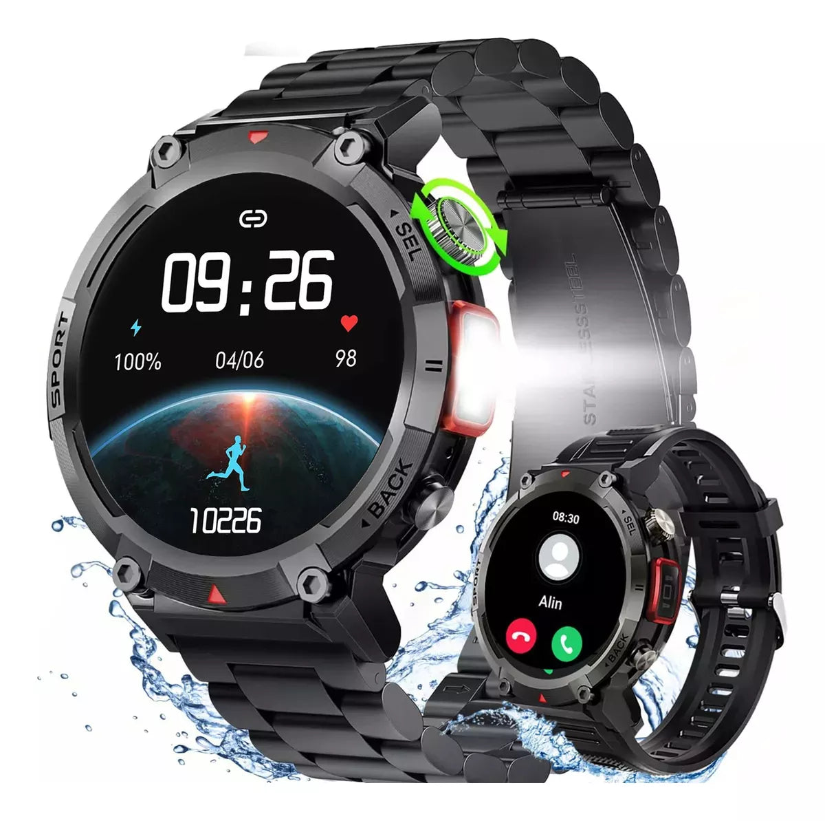 Smartwatch Deportivo IP68 Pantalla HD 1.45 Pulgadas Llamadas Bluetooth Linterna LED 100 Modos Deportivos Batería 7 Días